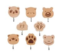 XFSRG Children's Wooden Kitchen Wall Hooks Wall Hooks with Cute Animal Design Wall Hangers for Home and Office Wall Key Holder Set of 8 Pieces (8 Pieces)
