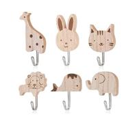 XFSRG Children's Wooden Kitchen Wall Hooks Wall Hooks with Cute Animal Design Wall Hangers for Home and Office Wall Key Holder Set of 8 Pieces (6 Pieces)