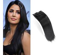 XFSRG Clip-In Real Hair Extensions, One Piece, Invisible Clip-In Extensions, Natural, Soft, Synthetic, for Women (Black)