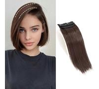 XFSRG Clip-In Real Hair Extensions, One Piece, Invisible Clip-In Extensions, Natural, Soft, Synthetic, for Women (Brown)