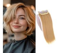 XFSRG Clip-In Real Hair Extensions, One Piece, Invisible Clip-In Extensions, Natural, Soft, Synthetic, for Women (Gold)
