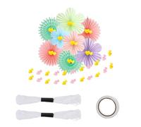 XFSRG Colorful Fans Set Floral Fan Hanging Decorations Pom Pom for Party Wedding Birthday Wedding Festival (Set B)
