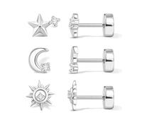 XFSRG Ear Piercing Star Moon and Sun Design Stainless Steel Women's Earrings Fashion Elegant and Trendy, Eine Grösse, Cromo, Agate