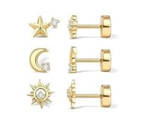 XFSRG Ear Piercing Star Moon and Sun Design Stainless Steel Women's Earrings Fashion Elegant and Trendy, Eine Grösse, Cromo, Agate