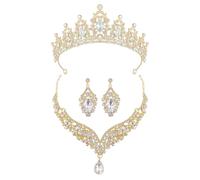 XFSRG Elegant Bridal Jewelry Set 3 Pieces with Sparkling Crown V Necklace and Drop Earrings Luxury Jewelry for Wedding and Special Occasions, Metal
