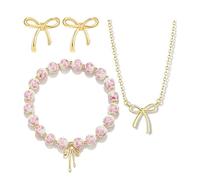 XFSRG Elegant Butterfly Bow Jewellery Set with Necklace, Elastic Bracelet and Earrings for Delicate Everyday and Party Look, Alloy Steel