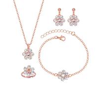 XFSRG Elegant jewellery sets for women with flower design, necklace, bracelet, earrings and ring, perfect for any occasion, Alloy Steel
