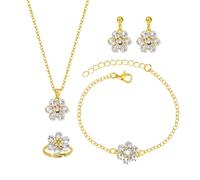 XFSRG Elegant jewellery sets for women with flower design, necklace, bracelet, earrings and ring, perfect for any occasion, Alloy Steel