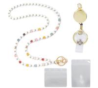 XFSRG Elegant Women's Badge Holder with Wooden Beads and Lanyard Lanyard Transparent Card Holder with Chains and Lanyard Office Accessory Chic and Practical (White)