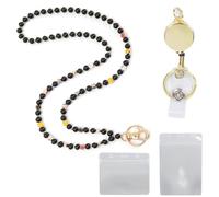 XFSRG Elegant Women's Badge Holder with Wooden Beads and Lanyard Lanyard Transparent Card Holder with Chains and Lanyard Office Accessory Chic and Practical (Black)