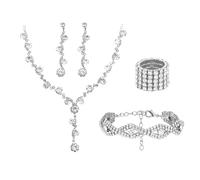 XFSRG Elegant Women's Jewellery Set Necklace Earrings Bracelet Ring Set Bridal Jewellery Set Brilliant Crystals Fashion Accessories for Ceremonies and Special Events, Eine Grösse, Chrome, Achat