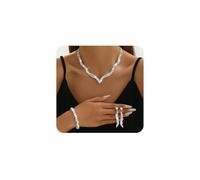 XFSRG Elegant Women's Jewellery Set with Necklace Earrings and Bracelet in Shiny Crystal Perfect for Special Occasions and Ceremonies, Eine Grösse, Chrome, Achat