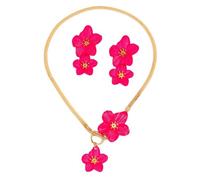 XFSRG Flower Pendant Jewellery Sets for Women Necklace and Earrings with 3D Flowers Lightweight Alloy 37 cm Chain with T Clasp 5.5 cm Earrings for Women and Everyday Use, Alloy Steel
