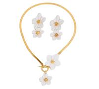 XFSRG Flower Pendant Jewellery Sets for Women Necklace and Earrings with 3D Flowers Lightweight Alloy 37 cm Chain with T Clasp 5.5 cm Earrings for Women and Everyday Use, Alloy Steel