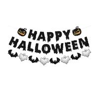 XFSRG Glitter Halloween Birthday Banner Black Heart Skull Garland Happy Birthday Decorations for Halloween Birthday Party Decorations (Black-2)