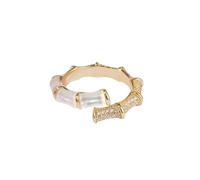 XFSRG Gold Bamboo Ring for Women with Shiny Crystals Adjustable Ring Modern Style for All Occasions