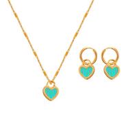 XFSRG Gold Heart Necklace and Earrings Set with Detail for Women Fashion Jewelry in Stainless Steel Ideal for Special Occasions and Daily Use, Eine Grösse, Chrome, Achat