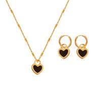 XFSRG Gold Heart Necklace and Earrings Set with Detail for Women Fashion Jewelry in Stainless Steel Ideal for Special Occasions and Daily Use, Eine Grösse, Chrome, Achat