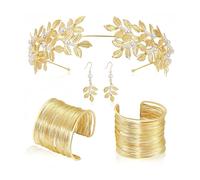 XFSRG Greek Goddess Costume Jewellery Set Wedding Bridal Jewellery Upper Bangle Earrings Laurel Wreath Wedding Boho Leaf Hair Crown Accessories, Alloy Steel
