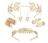 XFSRG Greek Goddess Costume Jewellery Set Wedding Bridal Jewellery Upper Bangle Earrings Laurel Wreath Wedding Boho Leaf Hair Crown Accessories, Alloy Steel