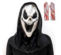 XFSRG Halloween Masks Ghostface Horror Scream Mask Latex Head Mask and Scary Gloves Complete Set for Party Costume Cosplay Halloween Horror Set (White-2)