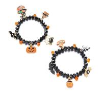 XFSRG Halloween Women's Girl's Costume Jewellery Charm Bracelet Pumpkin Bat Spider Black Beads for Fancy Dress Party, L, Cromo, Agate