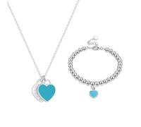 XFSRG Heart Pendant Jewellery Set for Women Necklace and Bracelet with Coloured Enamel Heart Sweet Fashion Jewellery for Everyday Use or as a Gift, Copper