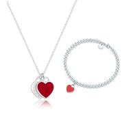 XFSRG Heart Pendant Jewellery Set for Women Necklace and Bracelet with Coloured Enamel Heart Sweet Fashion Jewellery for Everyday Use or as a Gift, Copper