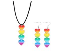 XFSRG Heart Shaped Pendant Jewellery Set Women's Rainbow Coloured Earrings Necklace Simple Individual Accessories, Acrylic, Pearl