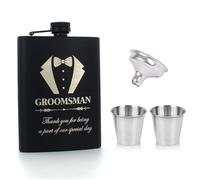 XFSRG Hip Flask Set with Engraving for Weddings, Elegant Black Hip Flask with Groomsman Engraving, Perfect Best Man Gift, Stainless Steel Hip Flask with Funnel and Cups (GROOMSMAN)
