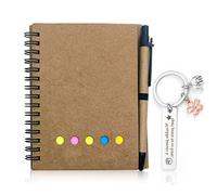 XFSRG Kraft Paper Sticky Notes Set with Pen Plus Motivational Keyring Made of Stainless Steel with Elephant and Blossom Gift for Office School Friends