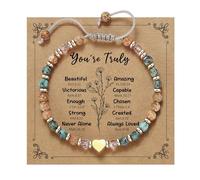 XFSRG Natural Stones Women's Bracelets with Crystal Beads Adjustable Bracelets with Greeting Card Elegant Bracelet Festive Gifts Refined, Metal