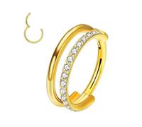 XFSRG Nose Piercing Ring Titanium G23 with Cubic Zirconia Body Jewellery Elegant and Comfortable for Women and Men Double Shiny Crystals Nose Ring Accessory Fashion Chic and Trendy, Stainless Steel