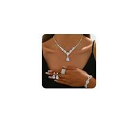 XFSRG Original Gifts for Women Elegant Jewellery Set Earrings and Necklace with Crystals Bracelet Woman for Weddings and Parties, Eine Grösse, Chrome, Achat