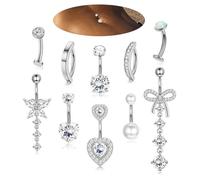 XFSRG Pack of 10 14G Belly Button Piercing Women's Stainless Steel Hypoallergenic Piercing Belly Button Clicker Long Belly Piercing Set for Women, Stainless Steel