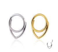 XFSRG Pack of 2 Nose Piercing 16G Rings Teardrop Shape Segment Clicker Nose Ring Piercing Ear Helix Septum Piercing Jewellery Stainless Steel Nose Rings for Men and Women, 1.2*10mm, Stainless Steel