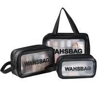 XFSRG Pack of 3 Toiletry Bag Transparent Aeroplane PVC Cosmetic Bag Waterproof Portable Waterproof Toiletry Bag Hand Luggage Travel Accessories Makeup Bag for Men Women Children Family, black