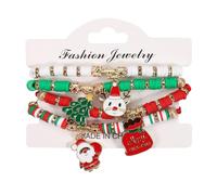 XFSRG Pack of 4 Christmas Bracelet Women's Colourful Beads Elk Santa Claus Pendant Bracelet Exquisite and Cute Fashion Accessory, Metal