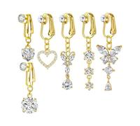 XFSRG Pack of 6 Fake Belly Button Piercings, Clip-On Belly Button Rings, Copper, Hypoallergenic, Fake Belly Button Piercing, Hanging Heart Butterfly for Women, Copper
