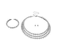XFSRG Set of 3 Bridal Jewellery Set Rhinestone Necklace Stud Earrings and Bangle Made of Copper Chain Adjustable Sparkling for Wedding Prom Evening Dress, Copper