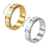 XFSRG Spinner Ring Rotating Daisy Anxiety Ring 18K Gold-Plated Anti Anxiety Finger Ring Rotating Fidget Ring Set in Gold and Silver for Stress Reduction, 6, Stainless Steel