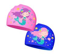 XFSRG Swimming Cap Girls Silicone Swimming Cap Colourful Mermaid Design Swim Cap Kids Water Sports Swimming & Bathing (Blue, Pink)