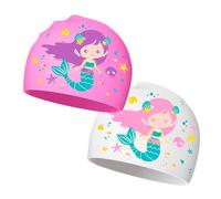 XFSRG Swimming Cap Girls Silicone Swimming Cap Colourful Mermaid Design Swimming Cap Kids Water Sports Swimming & Bathing (White, Pink)