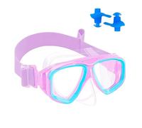 XFSRG Swimming goggles for children from 3 to 14 years with nose protection, waterproof earplugs and soft fabric strap as anti-fog for swimming and playing in the water (purple)