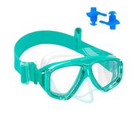 XFSRG Swimming Goggles for Children from 3 to 14 Years with Nose Protection, Waterproof Earplugs and Soft Fabric Strap as Anti-Fog for Swimming and Playing in the Water (Green)