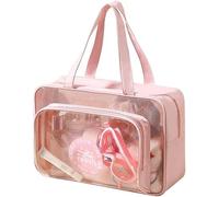XFSRG Travel Bag Transparent Case Waterproof Travel Cosmetic Toiletry Bag PVC Cosmetics Makeup Portable Double Layer Organizer for Women and Men, pink