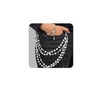 XFSRG Trouser Chain Women's Men's Stylish Rhinestone Trouser Chain Stackable Dainty Punk Trousers Chain Made of Ceramic Beads with Cross Bracelet for Jeans Belts and Clothing