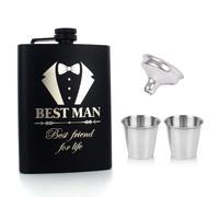 XFSRG Wedding Hip Flask Set Elegant Matte Black Design with Engraving for Men Pocket Liquor Hip Flask Whisky Bottle for Camping (BSTEMAN)