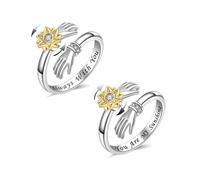 XFSRG Women's Adjustable Rings with Hands and Flower Design Stainless Steel Rings with Gold Details Modern Jewelry for Women Engagement and Fashion Rings