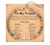 XFSRG Women's Bracelet Inspirational Multicoloured Pearls and Cross Pendant Bracelets Elegant Adjustable Jewellery Gift for Friends Daughter Sister, L, Natural Gemstones, Achat